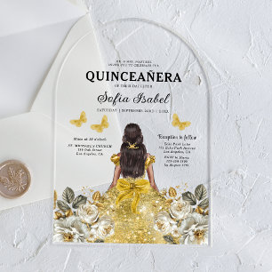 Floral Gold Butterfly Princess Quinceanera Acryl Uitnodigingen
