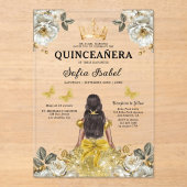 Floral Gold Butterfly Princess Quinceanera Acryl Uitnodigingen (Voorkant)