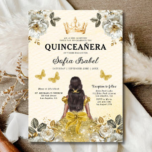 Floral Gold Butterfly Princess Quinceanera Kaart