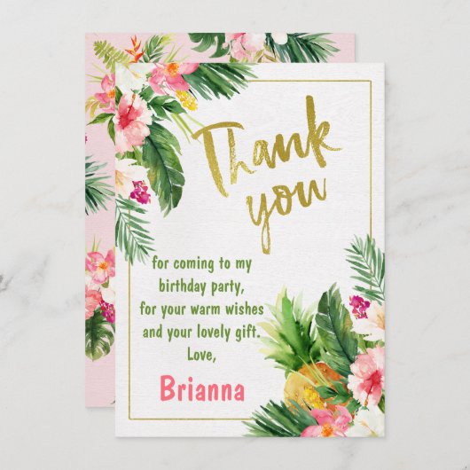 Floral Gold Calligraphie Carte de remerciements d' (Devant / Derrière)