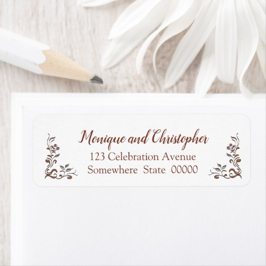 Floral Gold Copper Burgundy Wedding Etiket (Insitu)