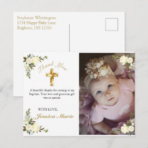 Floral Gold Cross Baptisme Foto: Dank je wel Briefkaart