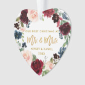 Floral Gold Eerste Kerstmis | Foto terug Ornament (voorkant)