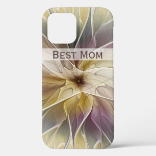 Floral Gold Eggplant Abstract Fractal Best Mama iPhone 12 Hoesje