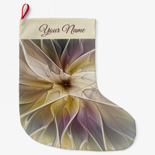 Floral Gold Eggplant Modern Abstracte fractal naam Grote Kerstsok