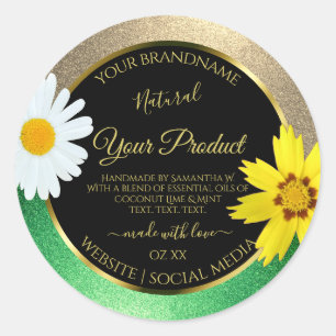 Floral Gold en Green Glitter Black Product Labels