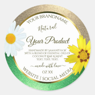 Floral Gold en Green Glitter White Product Labels