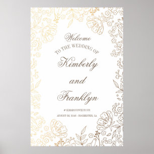 Floral Gold en White Huge Wedding Welcome Sign Poster