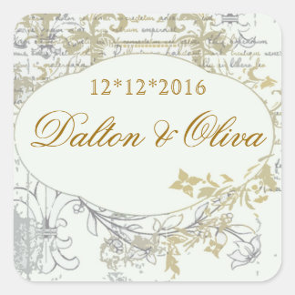 Floral  Gold Fleur Save The Date Wedding Vierkante Sticker