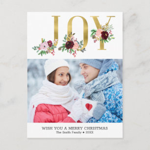 Floral Gold Foil Joy Aangepast voor kerstfoto's Briefkaart
