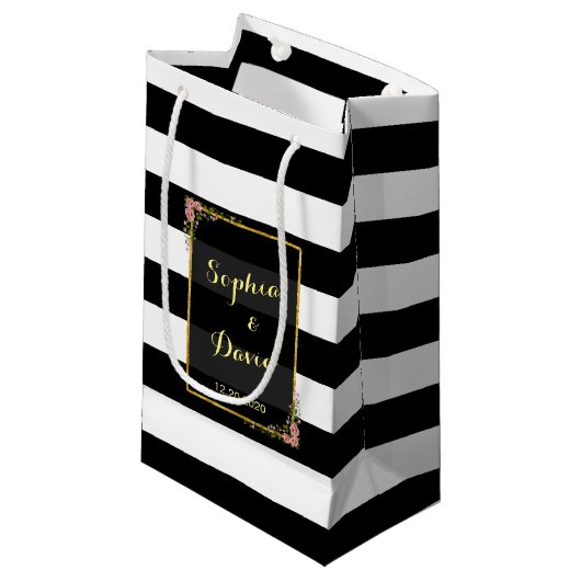 Floral Gold Foil Stripe Mariage Favor Sac (Devant Angle)