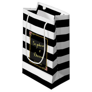 Floral Gold Foil Stripe Wedding Favor Bag Klein Cadeauzakje