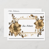 Floral Gold Frame New Address Briefkaart (Voorkant / Achterkant)