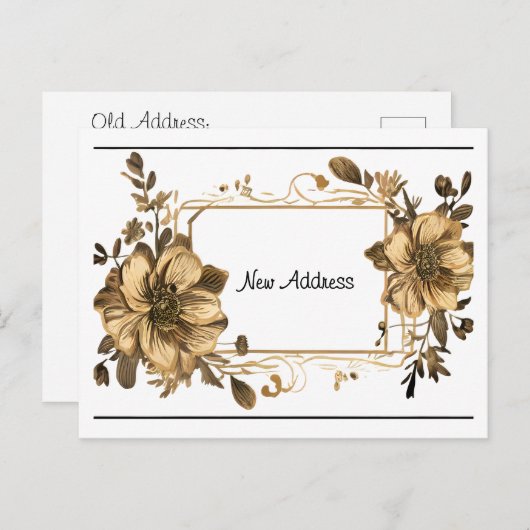 Floral Gold Frame New Address Briefkaart (Voorkant / Achterkant)
