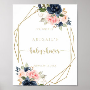 Floral Gold Geometric Baby shower Welkom Poster