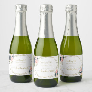 Floral Gold Geometrische bruidsmeisje voorstel Sparkling Wijnetiket