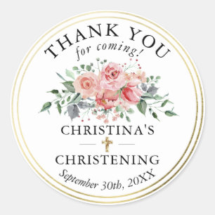 Floral Gold Girl Christening Baptism Hartelijk dan Ronde Sticker