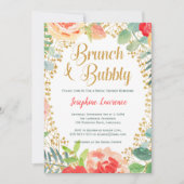 Floral & Gold Glitter Brunch Vrijgezellenfeest Inv Kaart (Voorkant)