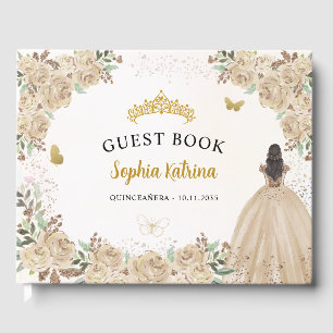 Floral Gold Glitter Princess Quinceanera Guestbook Gastenboek