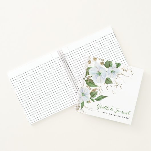 Floral Gold Glitter Waterverf Script Dankbaarheid Notitieboek (Binnen)