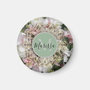 Floral Gold Hexagon Mandala Monogram Magneet