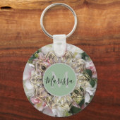 Floral Gold Hexagon Mandala Monogram Sleutelhanger (Voorkant)