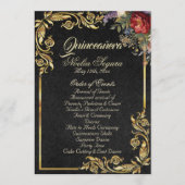 Floral & Gold Leaves - Black Quinceanera Program Programma (Voorkant)