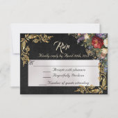 Floral & Gold Leaves - Black RSVP (Devant)