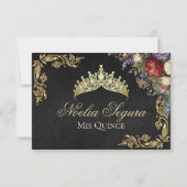 Floral & Gold Leaves - Black RSVP (Dos)