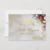 Floral & Gold Leaves - Pearl White RSVP (Dos)