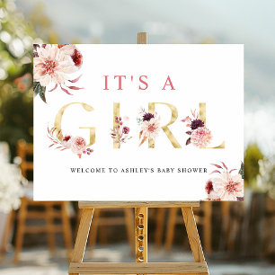 Floral Gold Letter Elegant Girl Baby Shower Sign Poster