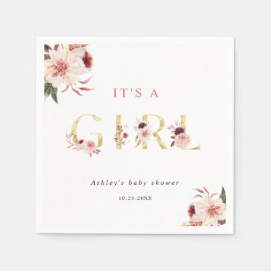 Floral Gold Letter Elegant Het is een meisje Baby  Servet