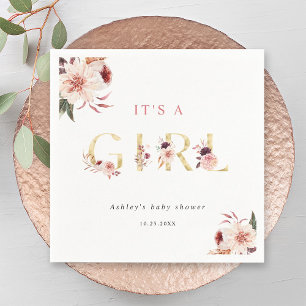 Floral Gold Letter Elegant Het is een meisje Baby  Servet