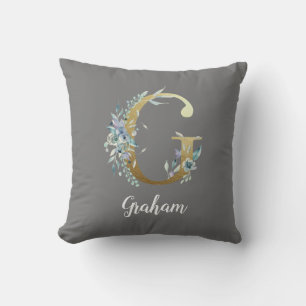 Floral Gold Letter G over grijs Kussen