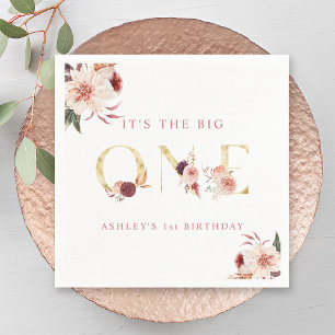 Floral Gold Letter legant Girl First Birthday Servet
