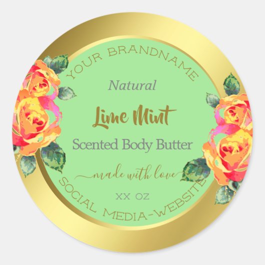 Floral Gold Light Green Product Packaging Labels (Voorkant)