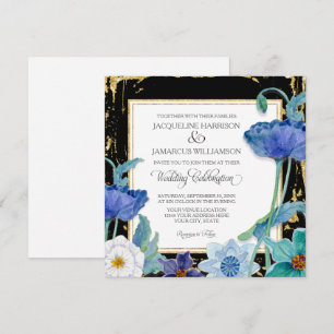 Floral Gold Lijst Black Blue and White Waterverf Kaart