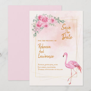 Floral Gold Lijst roze Flamingo Wedding Invitation Kaart