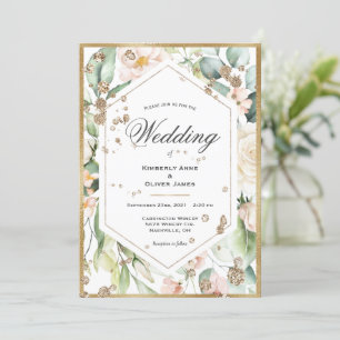 Floral Gold Lijst Waterverf Wedding Kaart