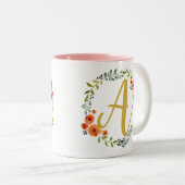 Floral Gold Monogram Initiaal A Tweekleurige Koffiemok (Voorkant rechts)