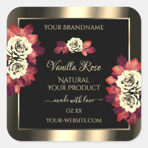 Floral Gold Noir Étiquette Crème rouge Roses