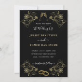 Floral Gold on Black Wedding Invitations Example (Devant)