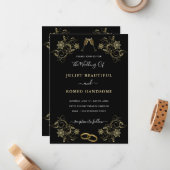 Floral Gold on Black Wedding Invitations Example (Devant/Arrière en situation)
