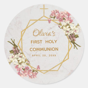 Floral Gold Orchids Marble Ronde Sticker