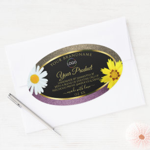 Floral Gold Paars en Black Product Labels Logo
