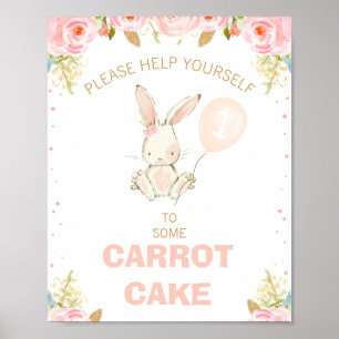 Floral Gold Pink Bunny Pink Ballon 1e verjaardag Poster