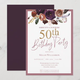 Floral Gold Pink Surprise 50ste verjaardagsfeestje Kaart