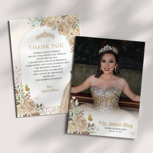 Floral Gold Princesse Quinceanera Merci photo