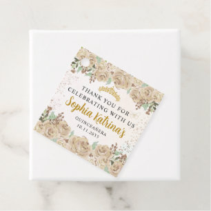 Floral Gold Prinses Quinceanera Verjaardagsgunst Bedankjes Labels
