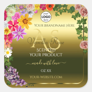 Floral Gold Product Packaging Labels Monogram Logo